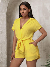 Women's Fashionable Solid Color Double-Layered Texture Short Sleeve Top And Shorts Set